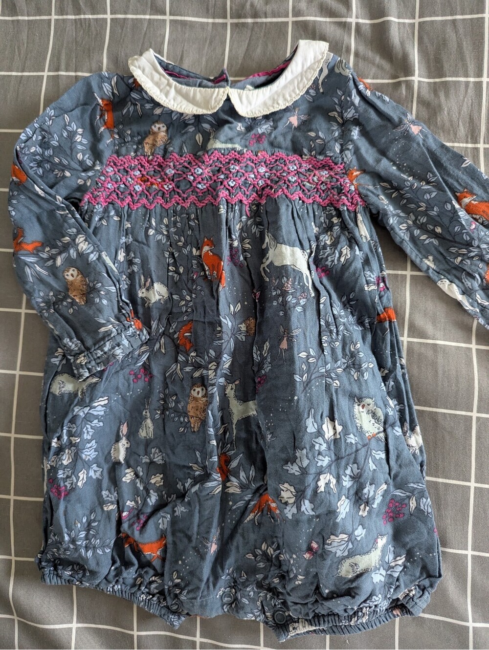 Boden smocked woodland romper